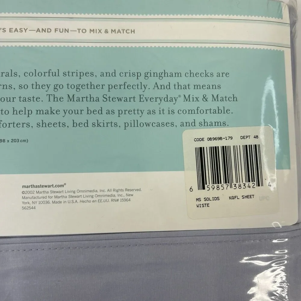 Martha Stewart Flat Sheet KING Size Light Purple 250 Thread Count